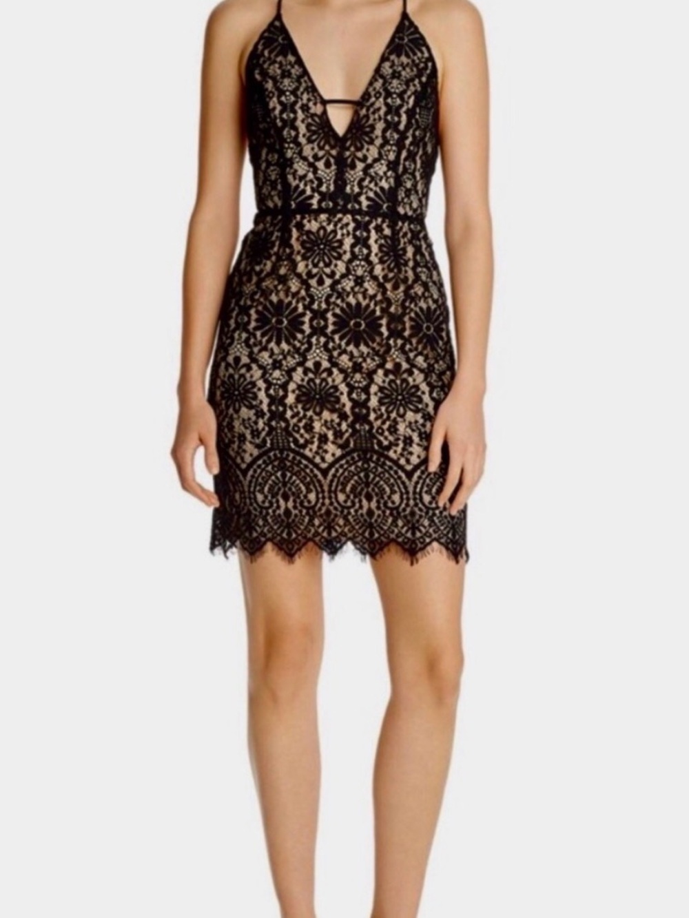 Wayf Black Lace Mini Dress